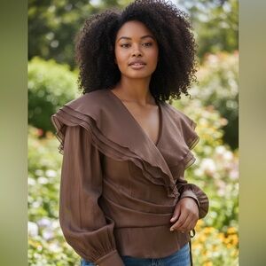 Vintage Cachet Top Women's Sz 12 Coppery Brown Layered Long Sleeve Zip Back